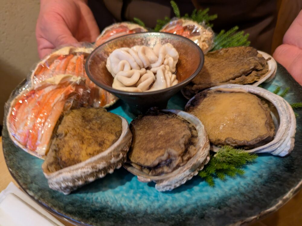 季節料理和色のカニと白子とあわび