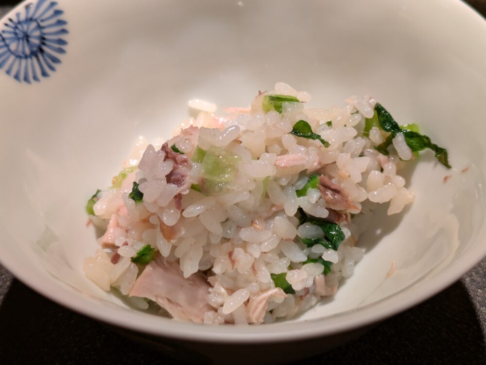 銀座有涯の鰤土鍋ご飯をいただく