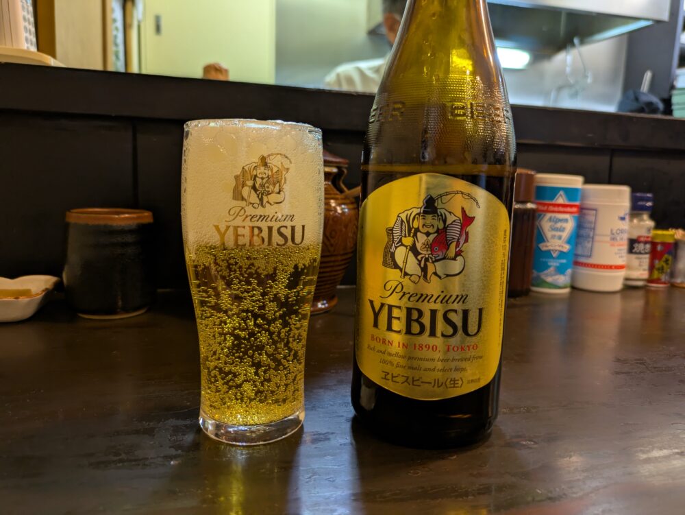 とんかつ力亭のエビスビール