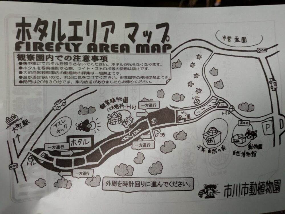 市川市動植物園のホタルエリアマップ