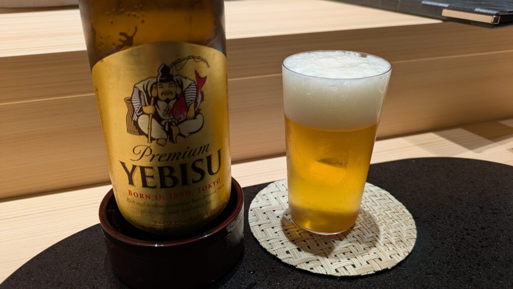 鮨美吟のエビスビール