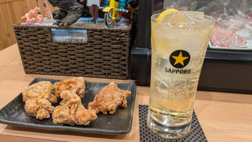 次郎長寿司の唐揚げとハイボール