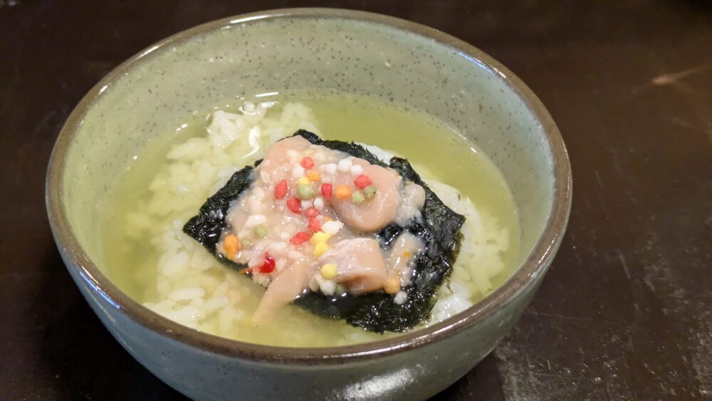 発酵レストラン醸しの中村屋天日干しするめいかの麴漬けと市川産海苔のお茶漬け