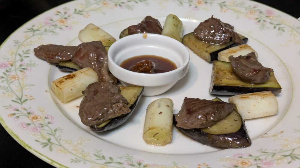 壇太の牛ハラミと茄子のオイル焼き