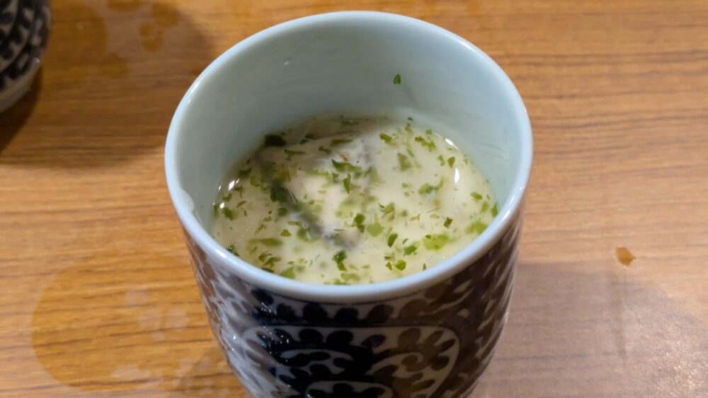 和み屋有楽町店のずわい蟹とエビの茶碗蒸し　青海苔あんかけ