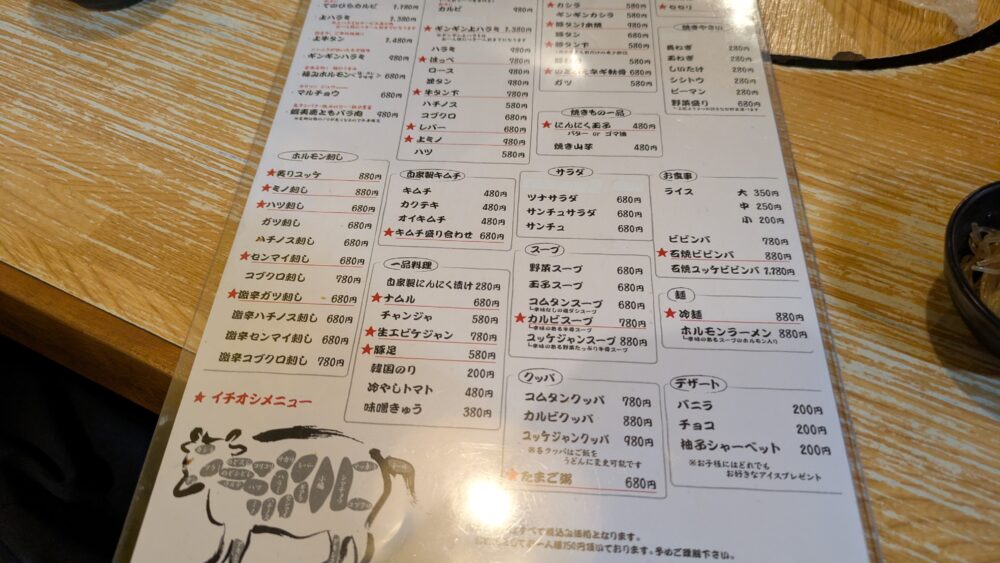 金楽のメニュー