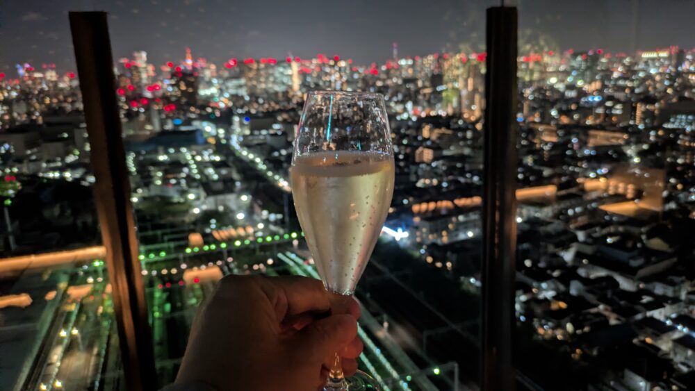 大井町のトラベラーズハウスルーフトップバーのローランペリエと夜景