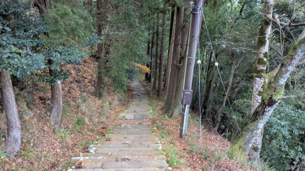早朝の城崎温泉の温泉寺の下りルートの階段