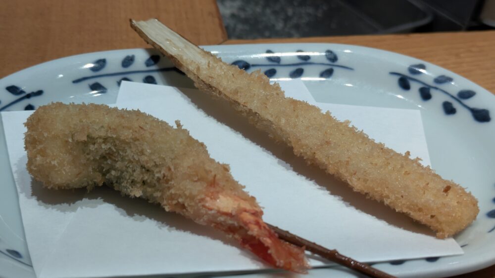 串揚げ青田風の海老紫蘇巻きと新牛蒡