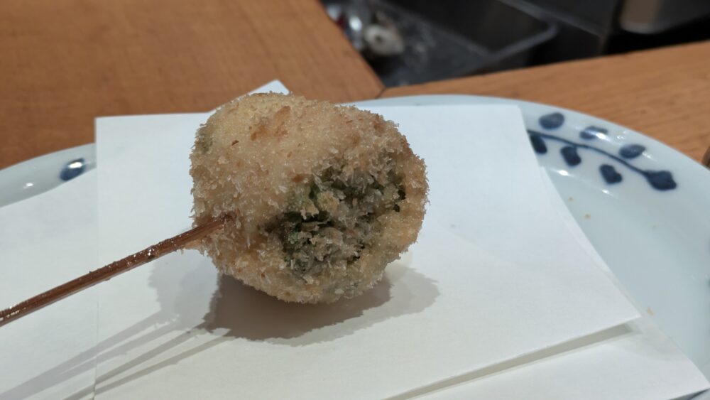 串揚げ青田風の鯛と三つ葉