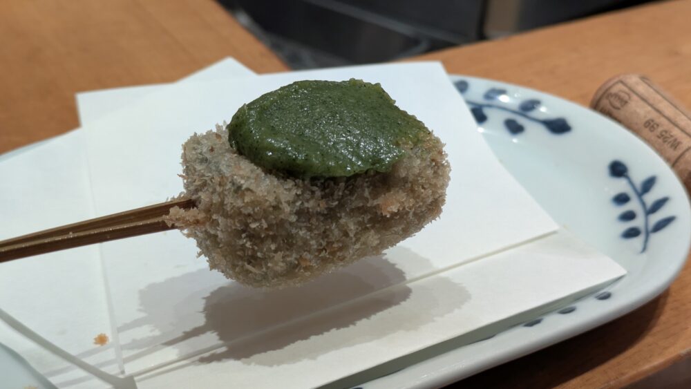 串揚げ青田風のよもぎ麩木の芽味噌