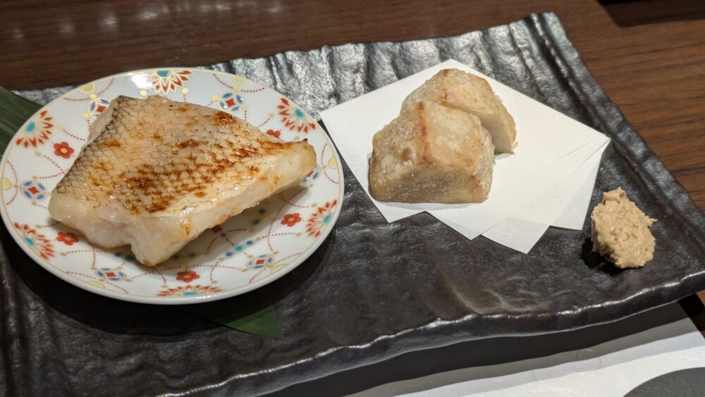目利きのたか志の甘鯛の若狭焼とサトイモのから揚げ