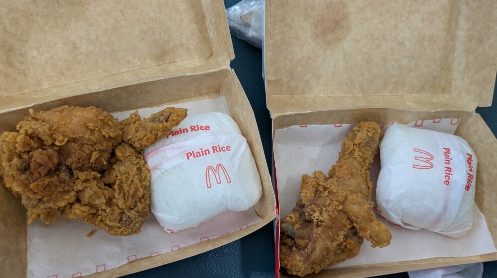 フィリピン航空遅延食事マクドナルドチキンとライスが提供
