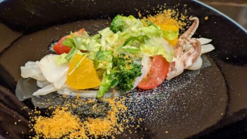 発酵レストラン醸しの銚子港直送のダルマイカ いすみ市の糸海苔と魚醤 塩みかんドレッシング